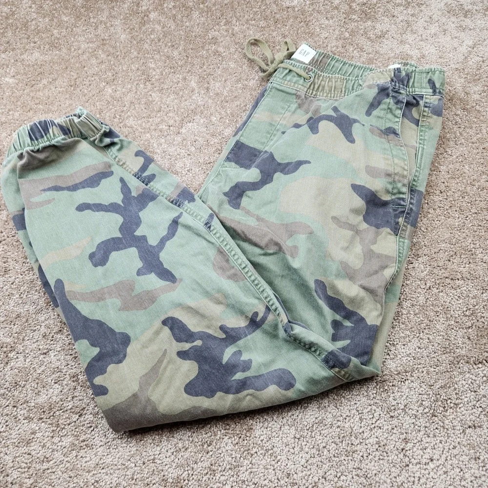 Gap Men Essential Jogger Camo Pants Green Camouflage Large Elastic Waist Relaxed